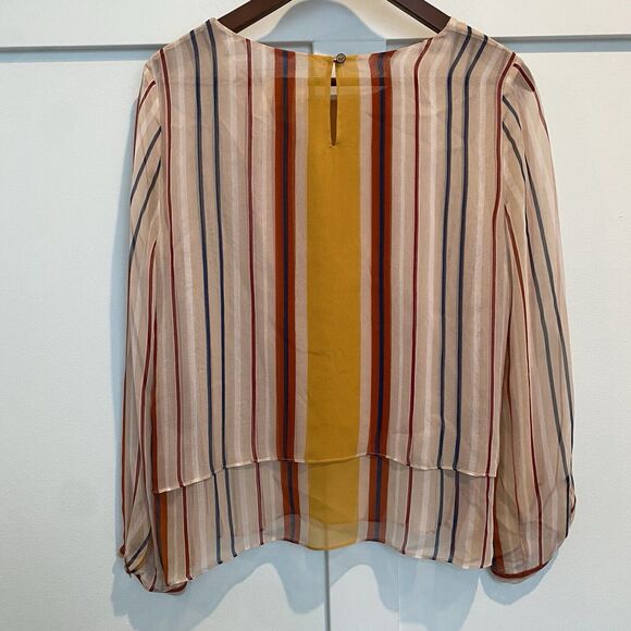 Maeve Anthropologie Top Women’s XS Gold Silk Striped Tiered Spring Colors - Picture 7 of 12